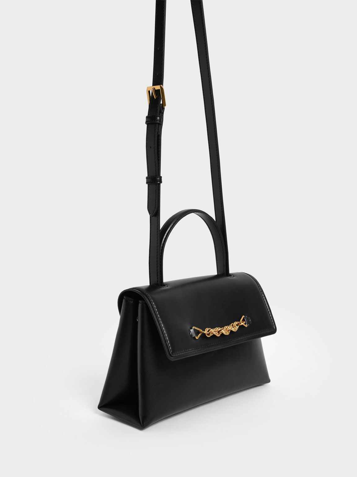 Heirloom Chain-Embellished Trapeze Bag, Black, hi-res
