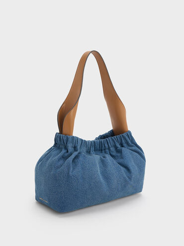 Large Ally Denim Ruched Slouchy Bag, Denim Blue, hi-res