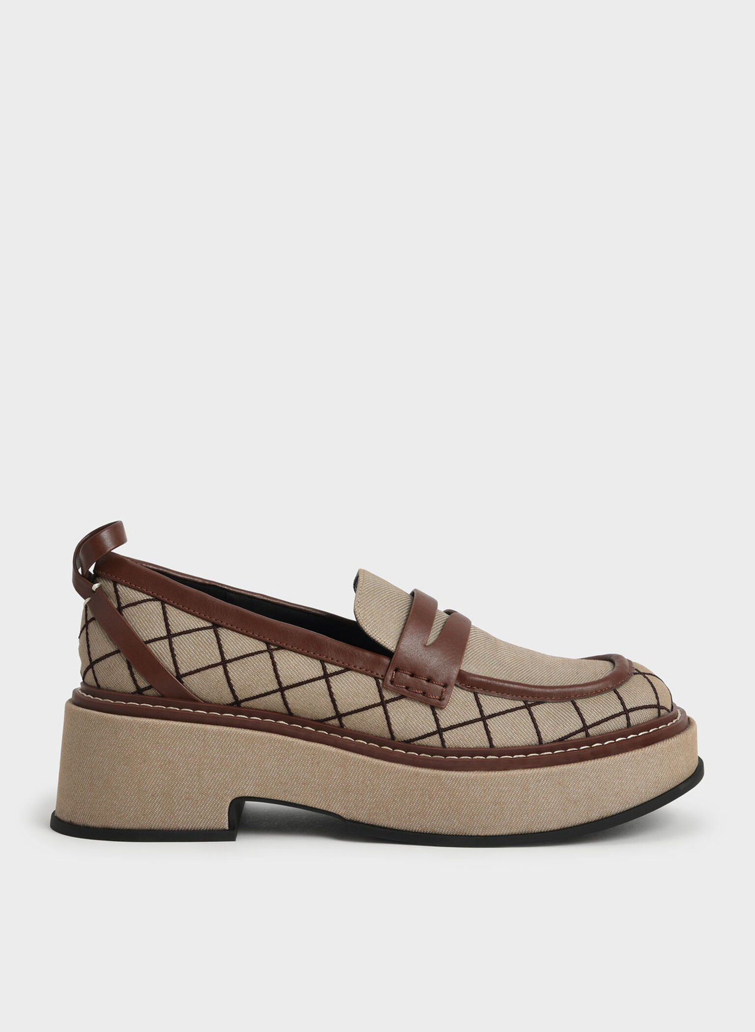 Frankie Grid-Print Platform Penny Loafers, Brown, hi-res