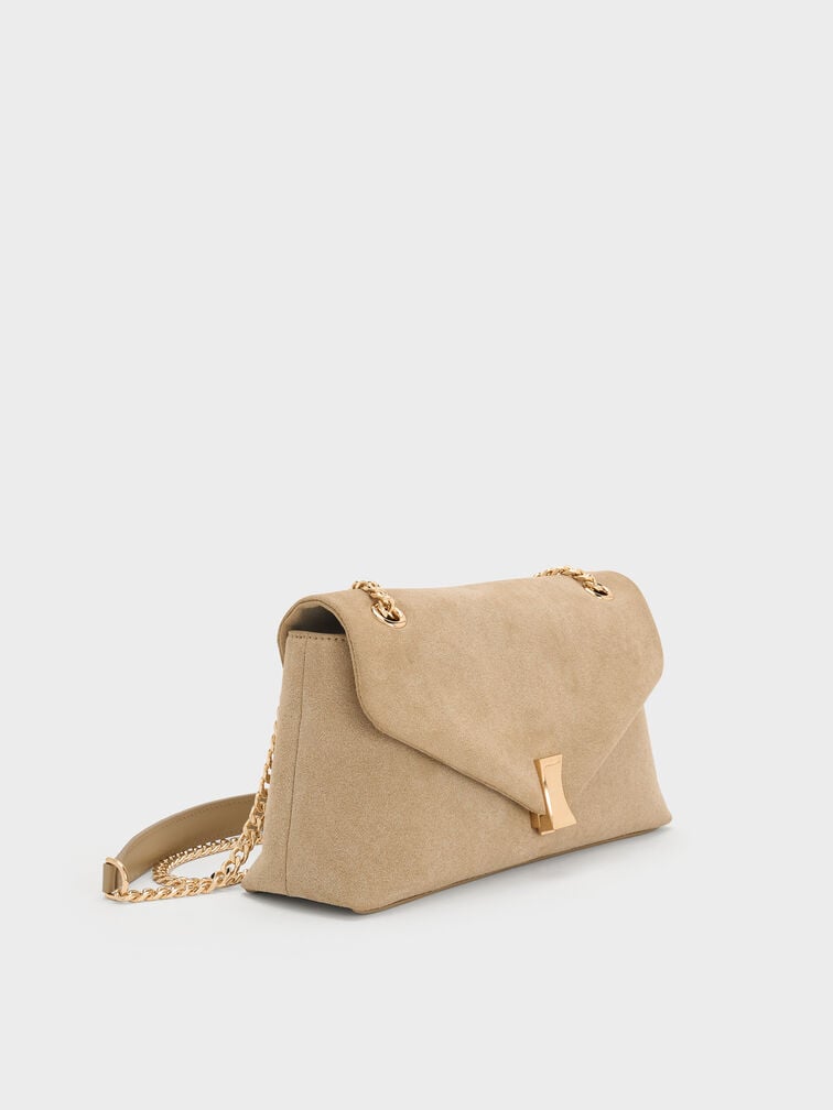Lilibet Recycled Suede Metallic-Accent Chain-Strap Bag, Nutmeg Beige, hi-res