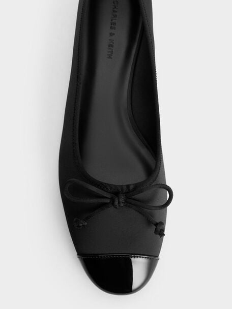 Recycled Polyester Bow Ballet Flats, Black Textured, hi-res