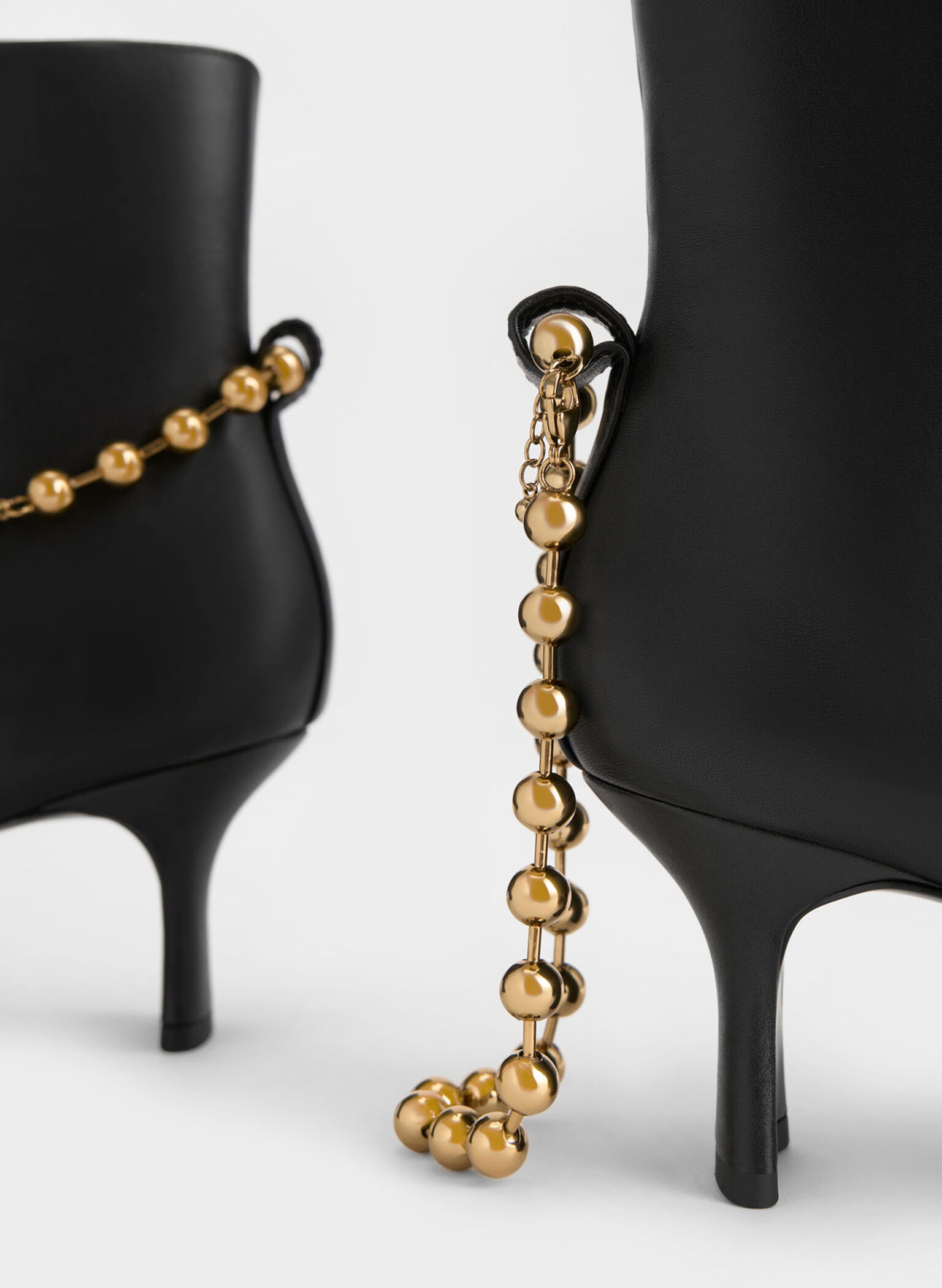 Beaded-Link Leather Ankle Boots, Black, hi-res