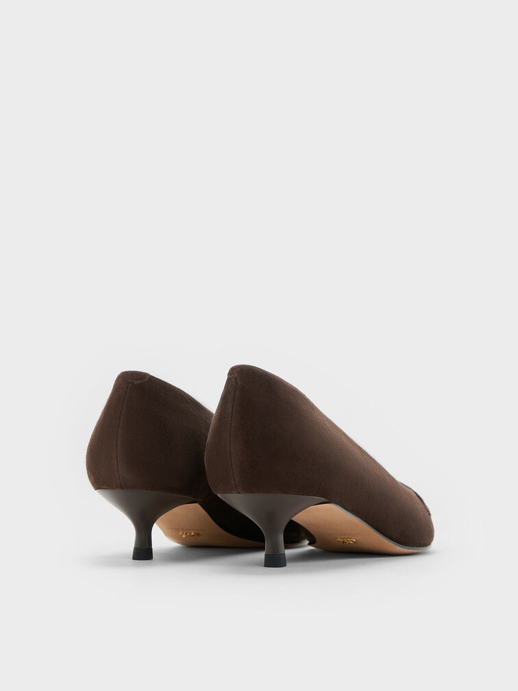 Georgina Suede Pointed-Toe Kitten-Heel Pumps, Dark Brown Textured, hi-res