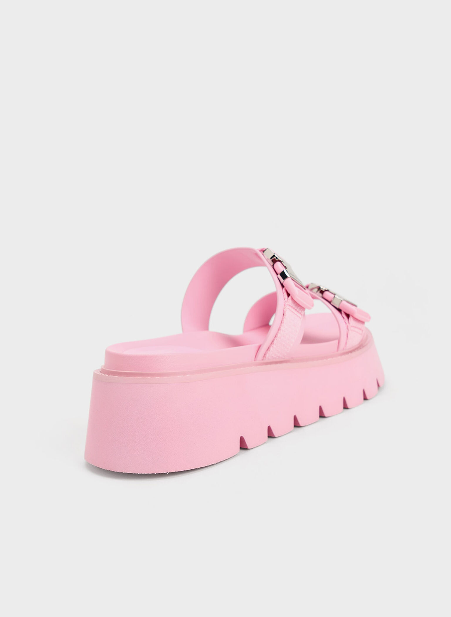 Laine Metallic-Buckle Flatform Sandals, Light Pink, hi-res