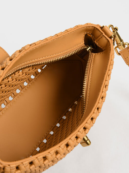 Nova Woven Chain-Handle Shoulder Bag, Orange, hi-res