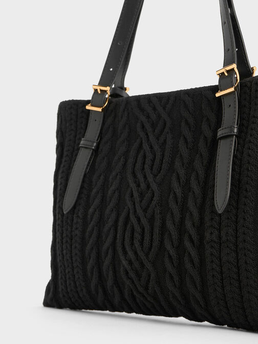 Apolline Textured Tote Bag, Black, hi-res