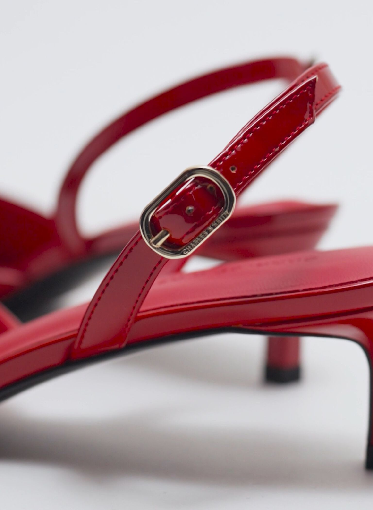 Patent Pointed-Toe Slingback Kitten Heels, Red, hi-res