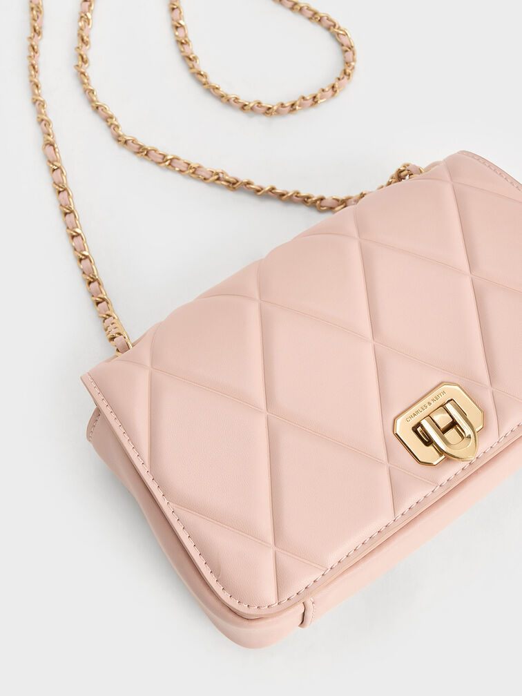 Arwen Diamond-Quilt Shoulder Bag, Light Pink, hi-res
