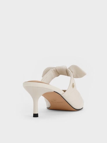 Jayce Crinkle-Effect Leather Knot-Bow Kitten-Heel Mules, White, hi-res