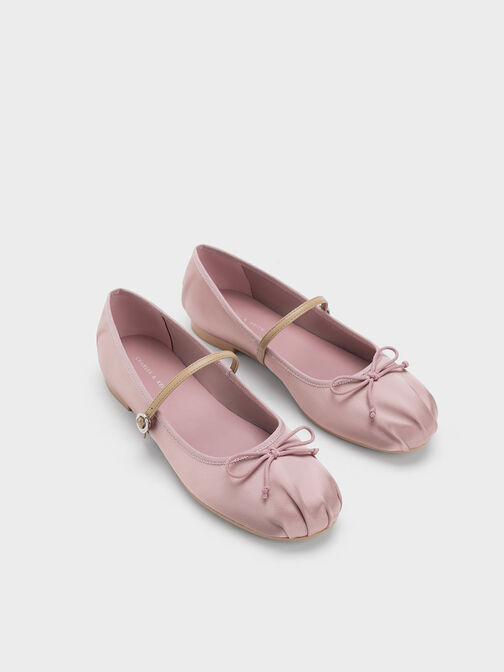 Emiko Satin Bow Mary Jane Flats, Pink, hi-res