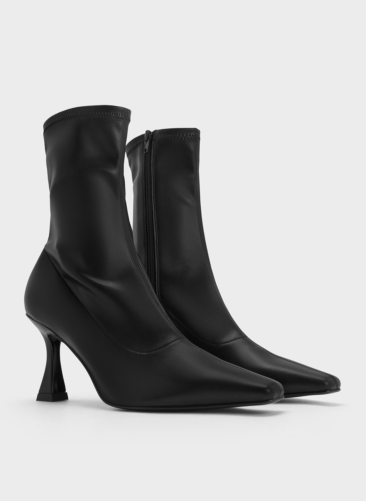 Elongated Square-Toe Ankle Boots, Black, hi-res