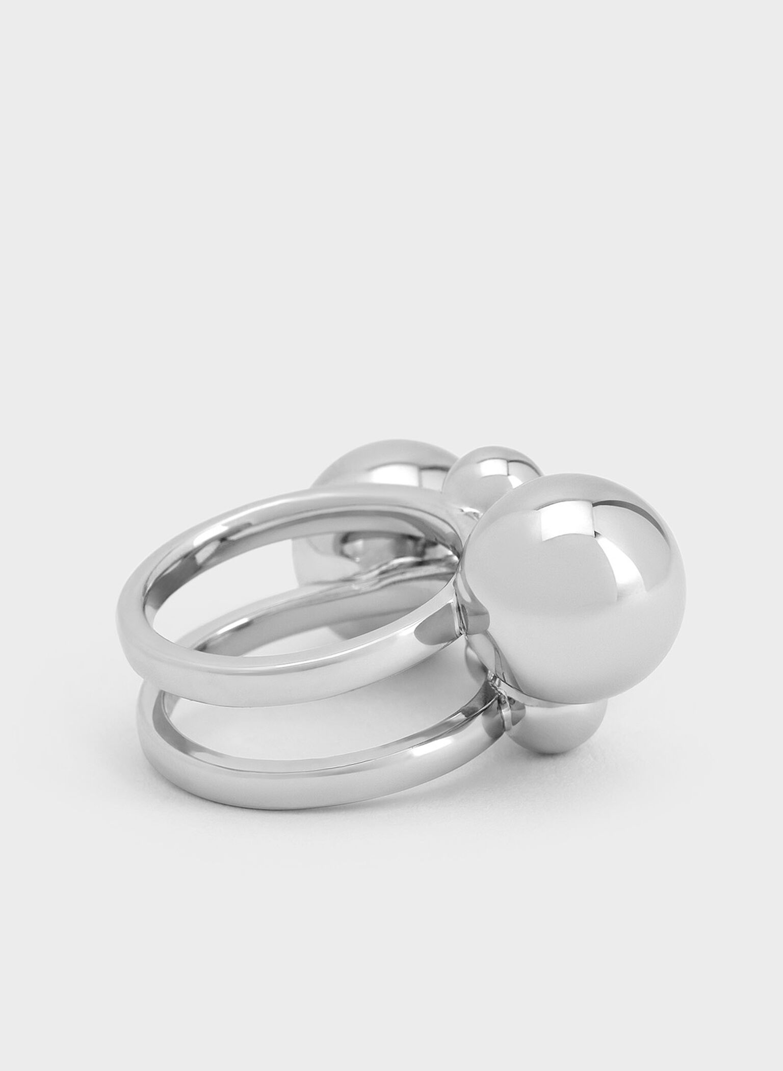 Metallic Sphere Sculptural Ring, Silver, hi-res