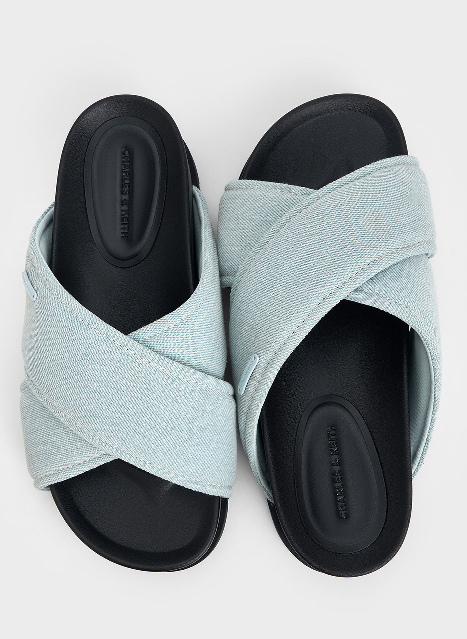 Denim Crossover-Strap Flatform Sandals, Light Blue, hi-res