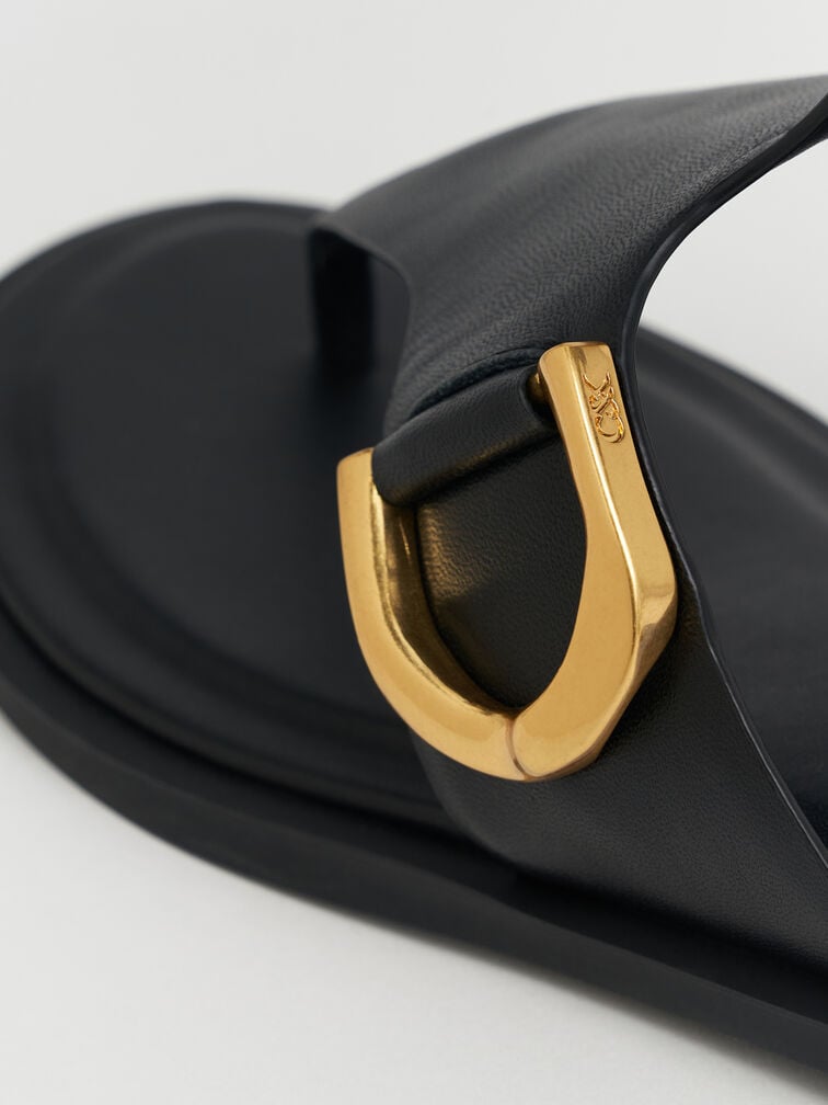 Gabine Leather Ankle-Strap Thong Sandals, Black, hi-res