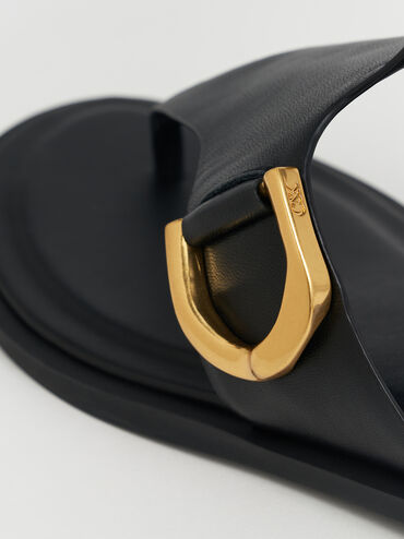 Gabine Leather Ankle-Strap Thong Sandals, Black, hi-res