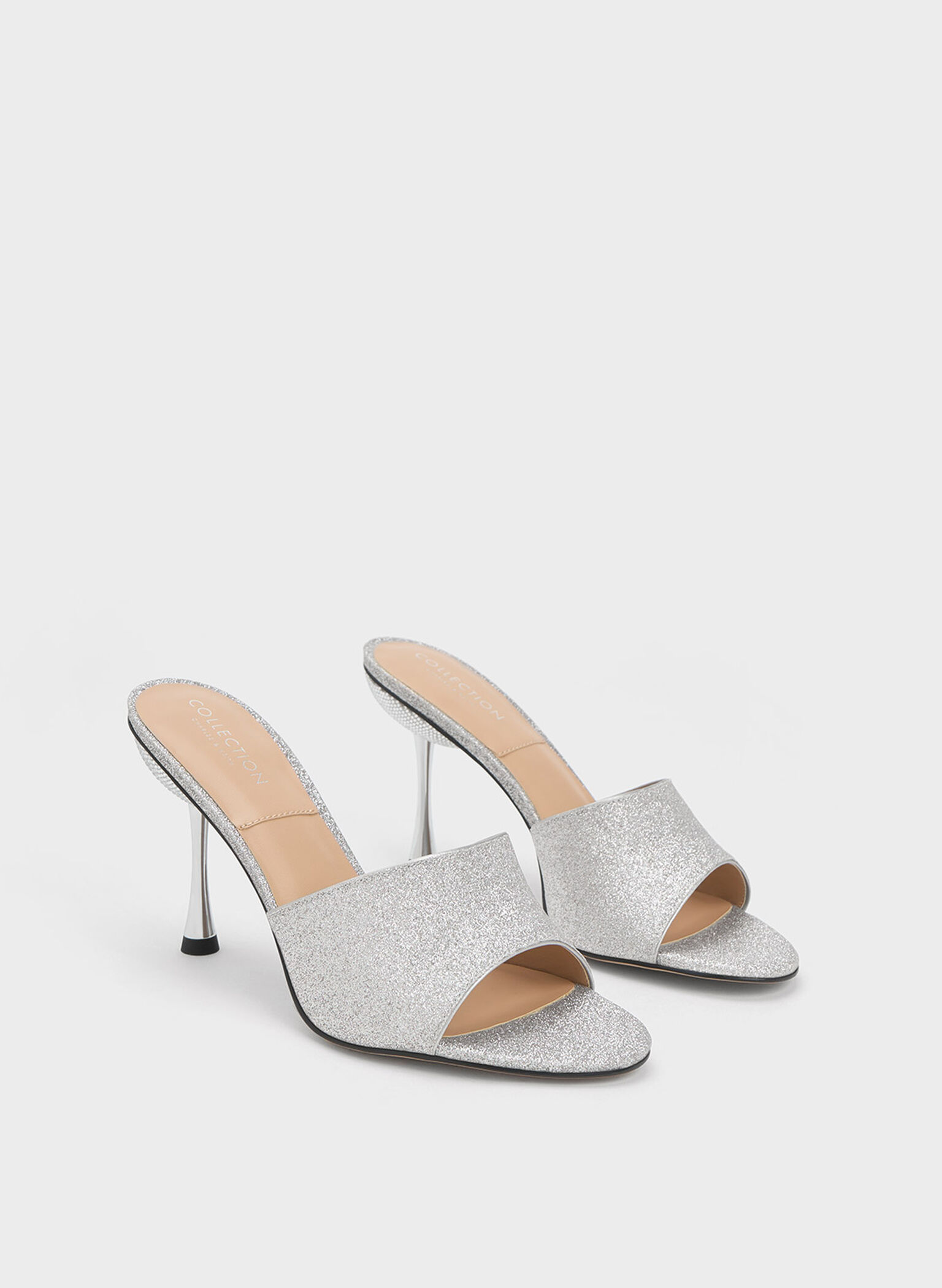 Demi Glittered Metallic Heel Mules, Silver, hi-res
