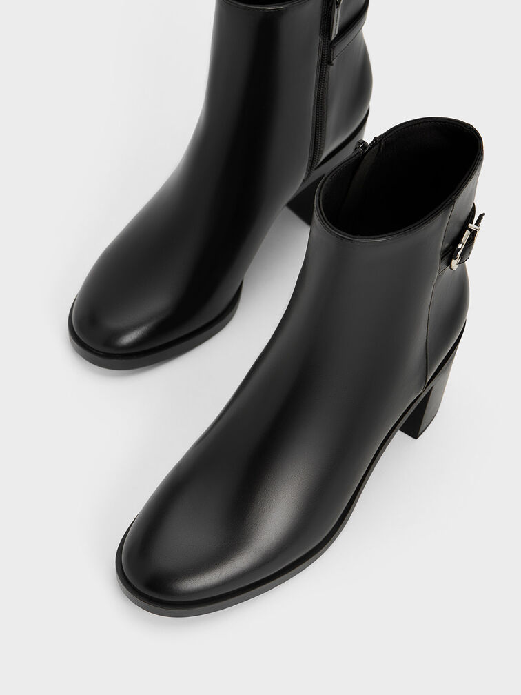 Side-Buckle Block Heel Ankle Boots, Black, hi-res