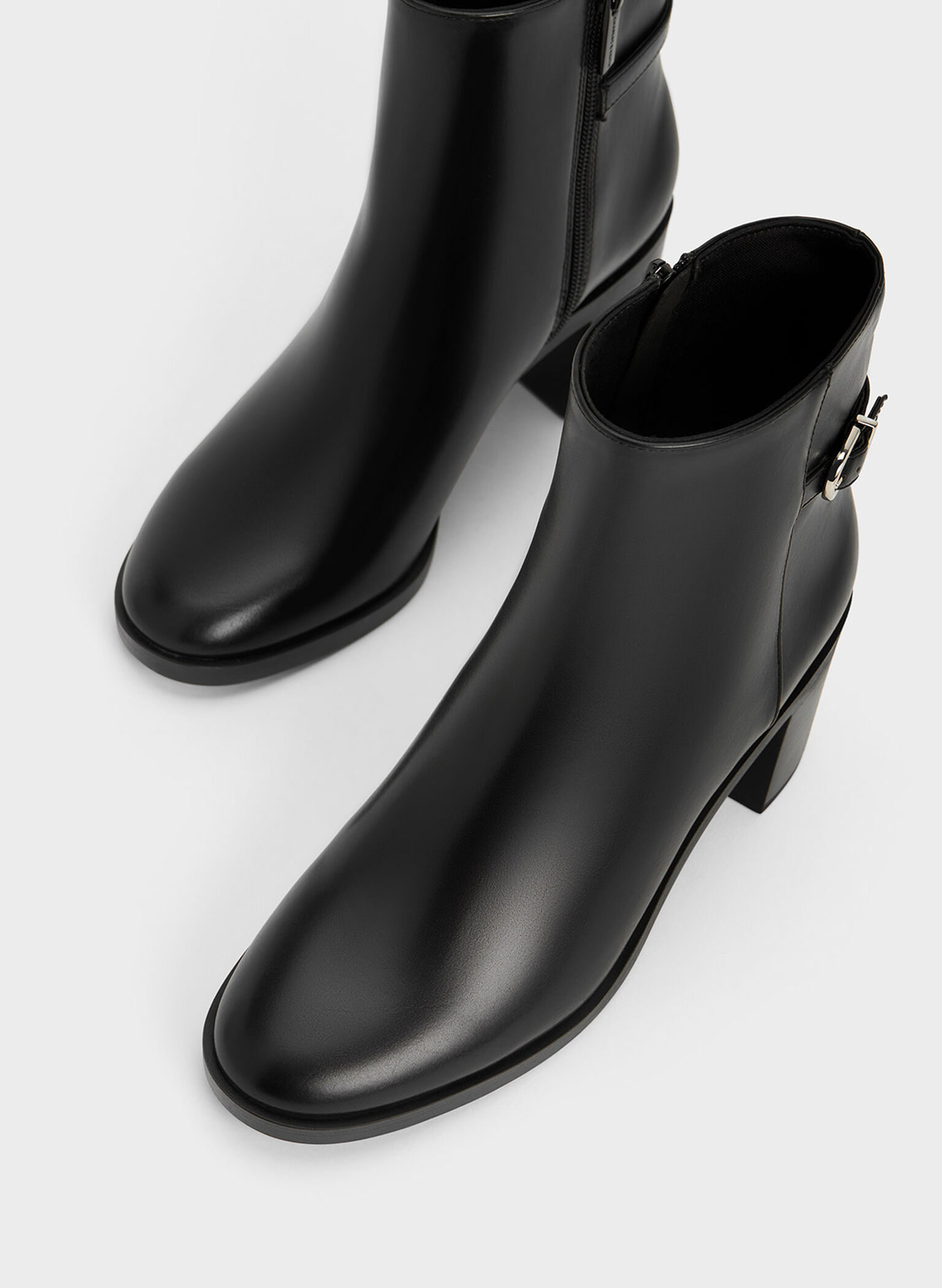 Side-Buckle Block Heel Ankle Boots, Black, hi-res
