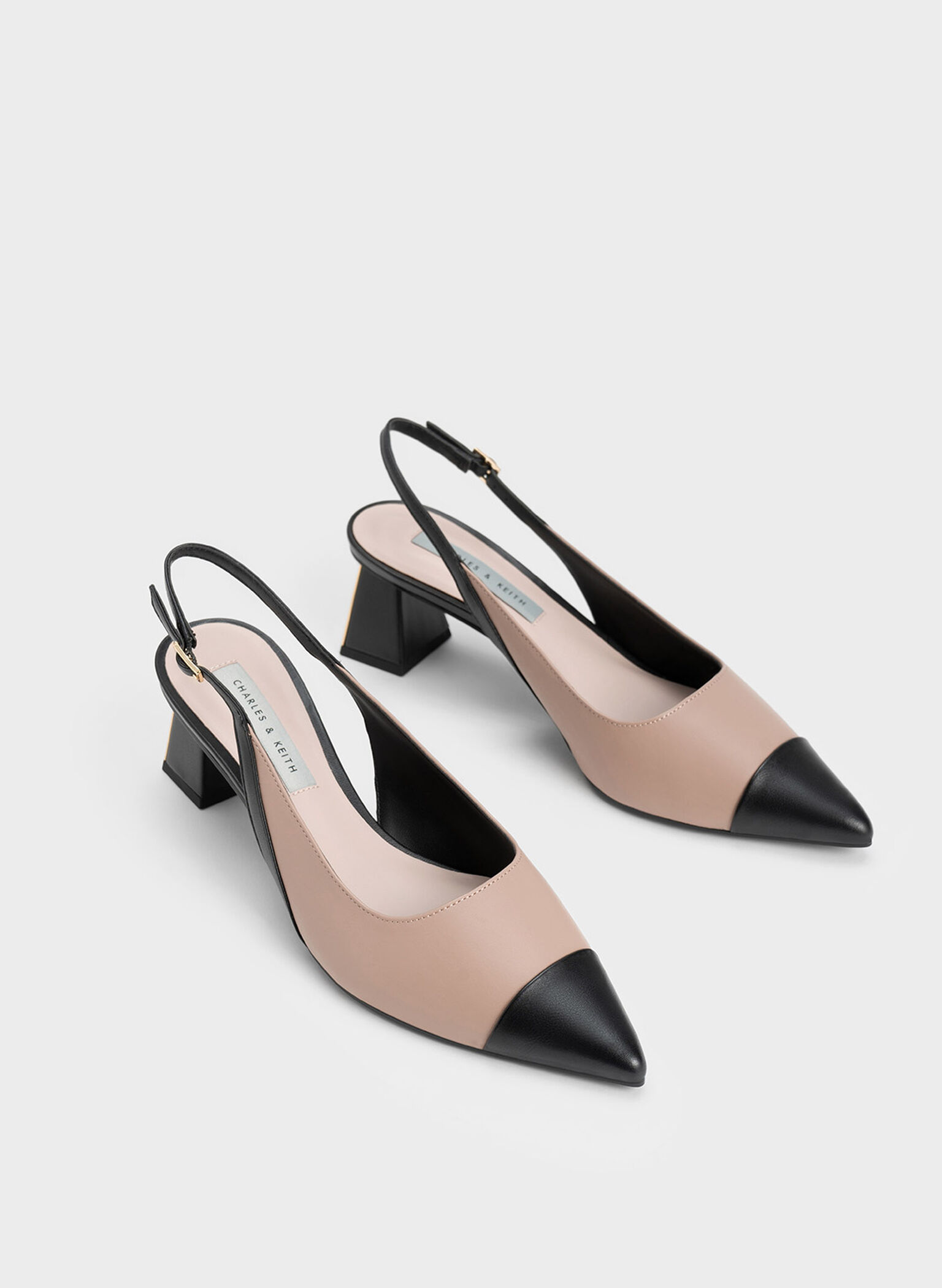 Toe Cap Slingback Pumps, Beige, hi-res