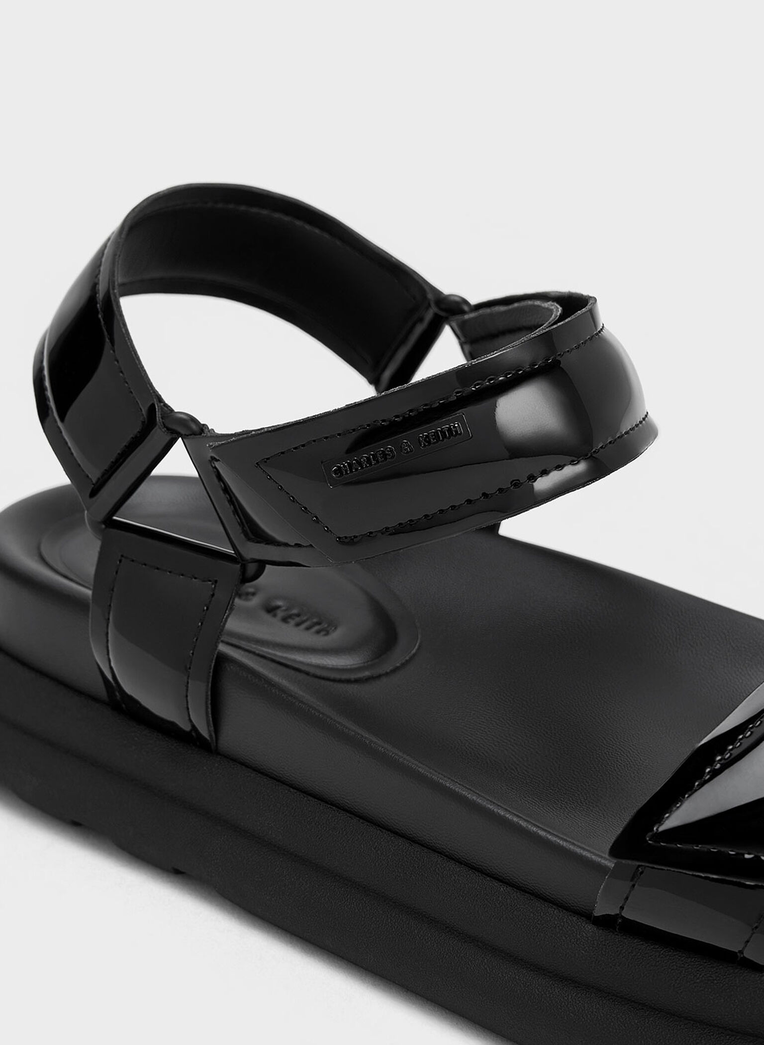 Patent Strappy Sports Sandals, Black Patent, hi-res