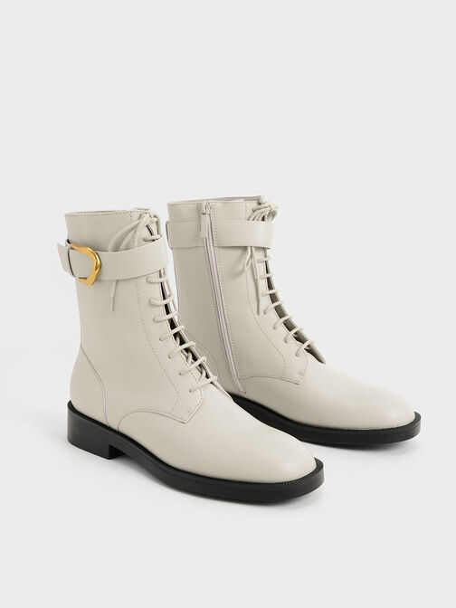 Gabine Leather Lace-Up Ankle Boots, Chalk, hi-res