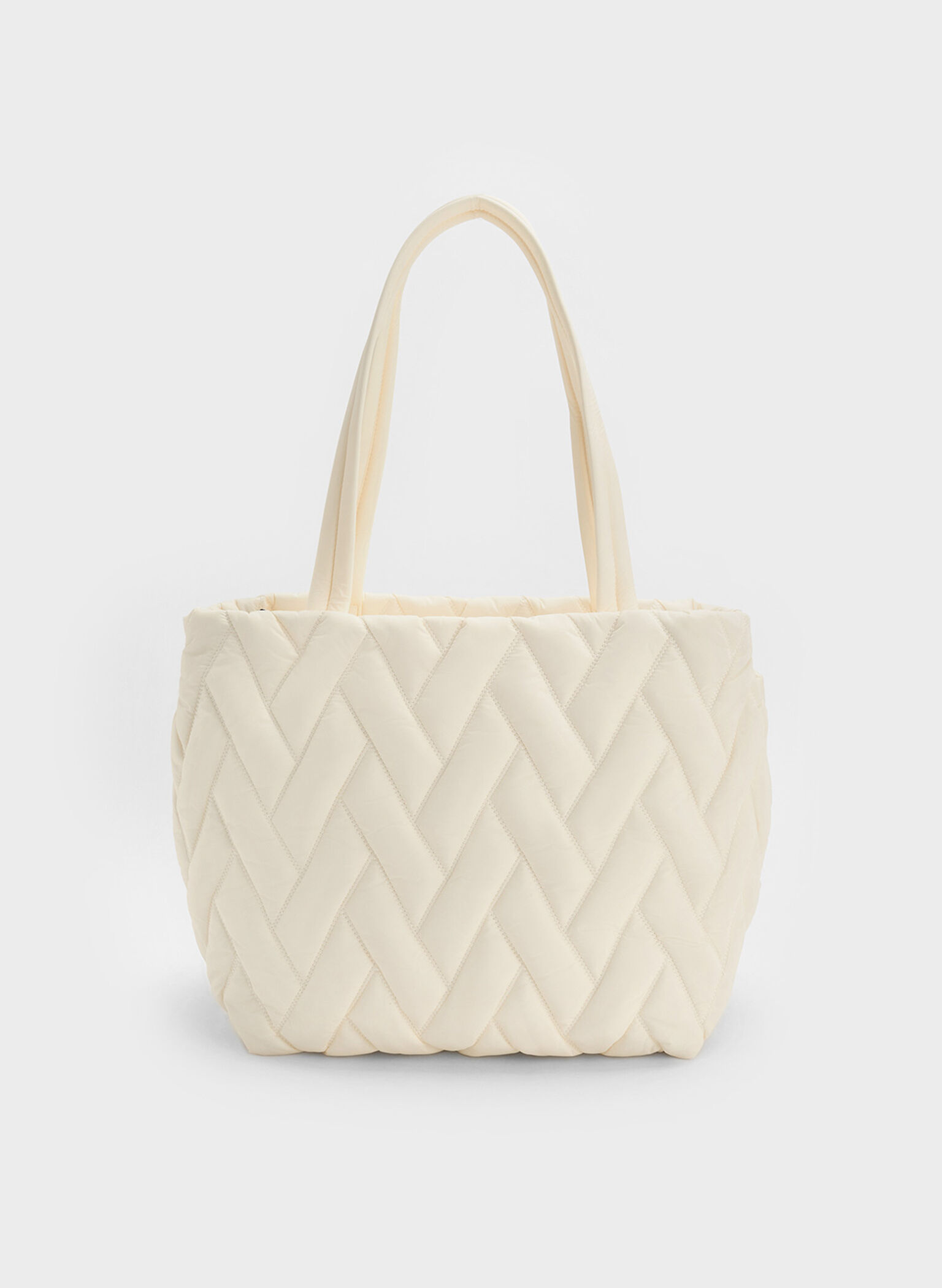 Nylon Chevron Tote Bag, Cream, hi-res