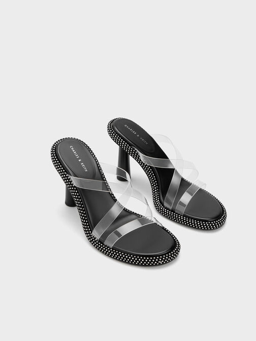 See-Through Crossover Crystal-Embellished Mules, Clear, hi-res