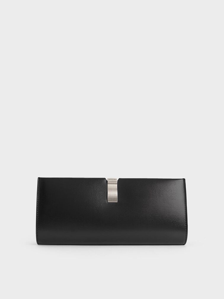 Wisteria Metallic-Accent Clutch, Noir, hi-res