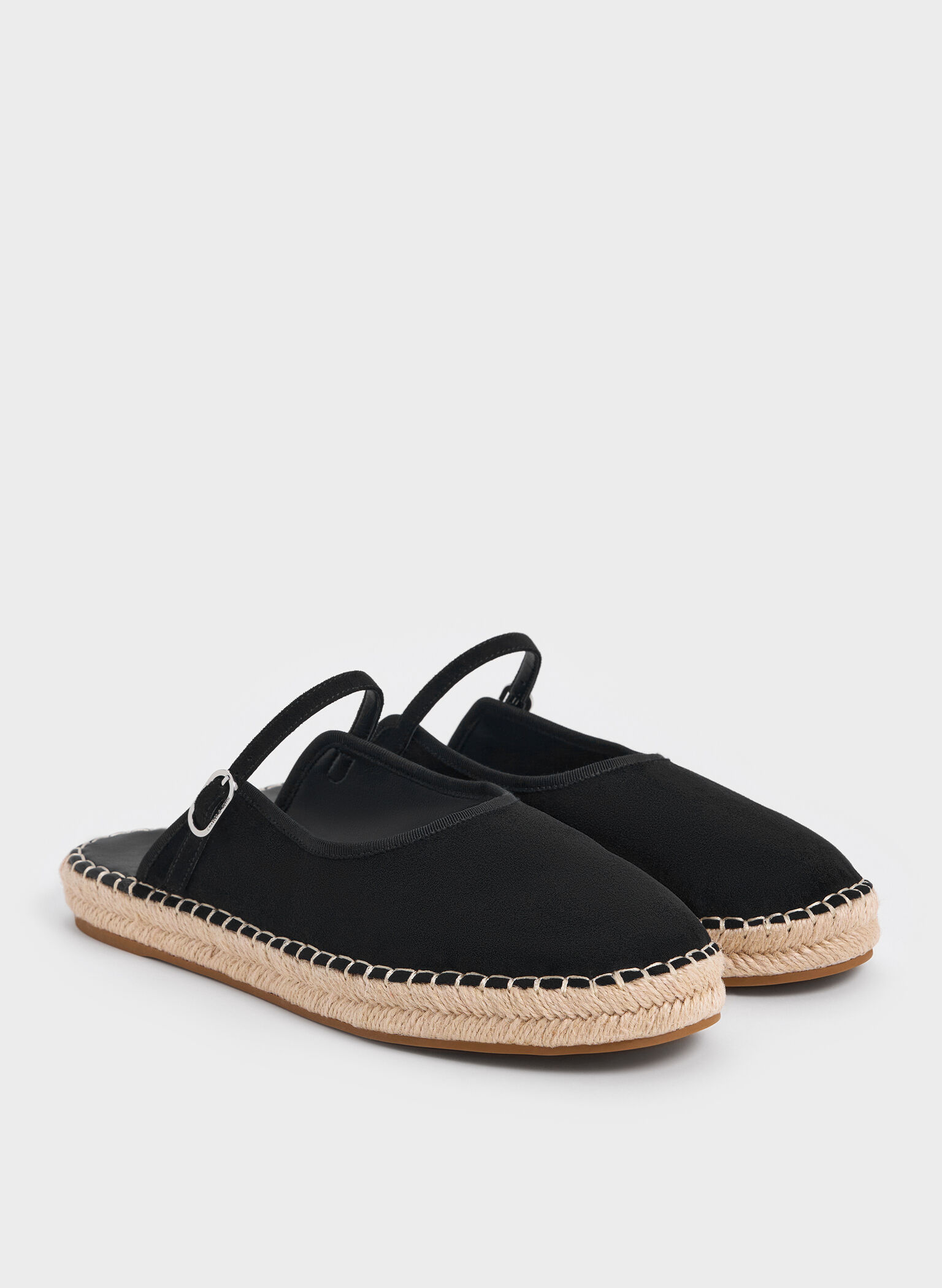 Faux Suede Slip-On Mary Jane Espadrilles, Black Textured, hi-res