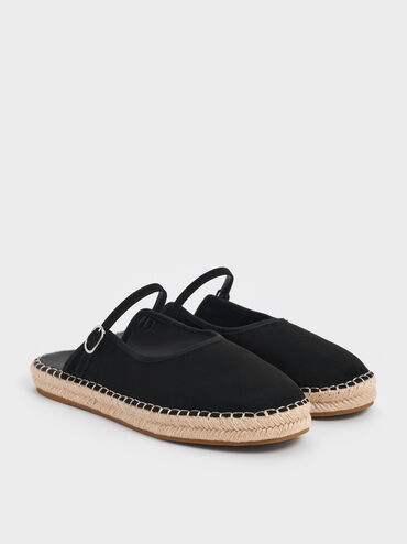 Faux Suede Slip-On Mary Jane Espadrilles, Black Textured, hi-res
