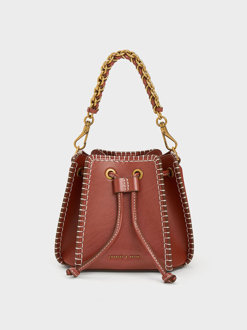 Circe Stitch-Trim Bucket Bag, Mocha, hi-res