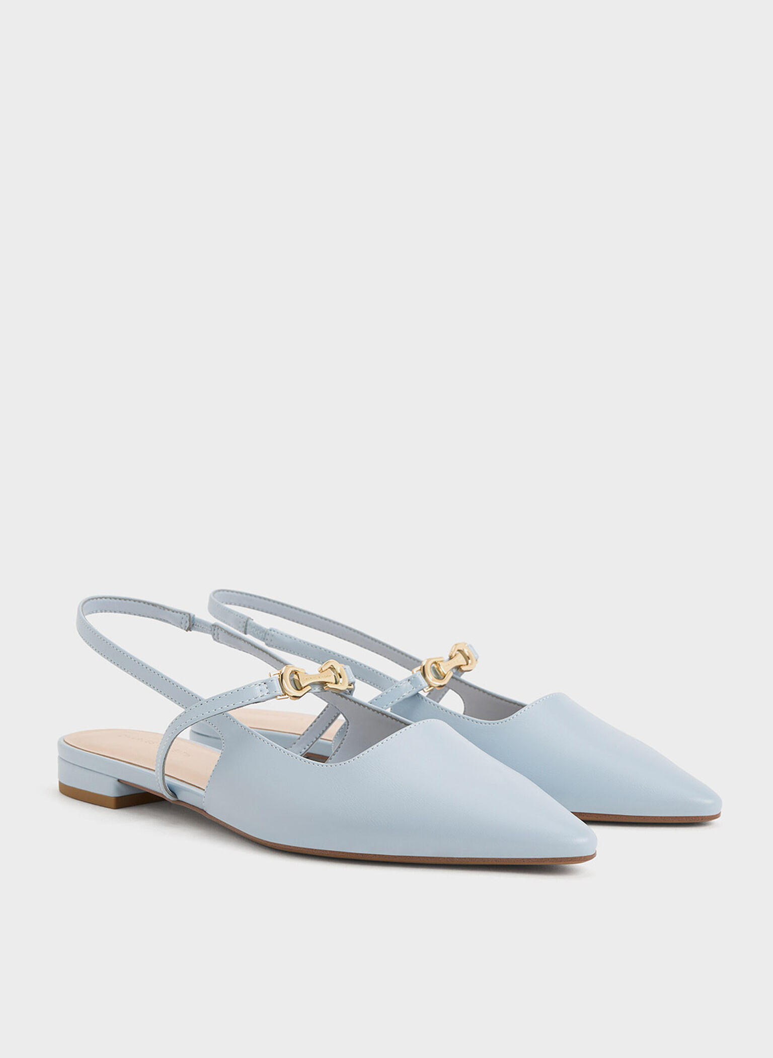 Trifina Metallic-Accent Pointed-Toe Slingback Flats, Light Blue, hi-res