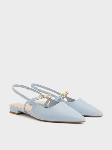 Trifina Metallic-Accent Pointed-Toe Slingback Flats, Light Blue, hi-res