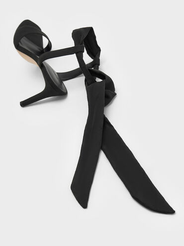 Eliana Textured Tie-Around Heeled Sandals, Black Textured, hi-res