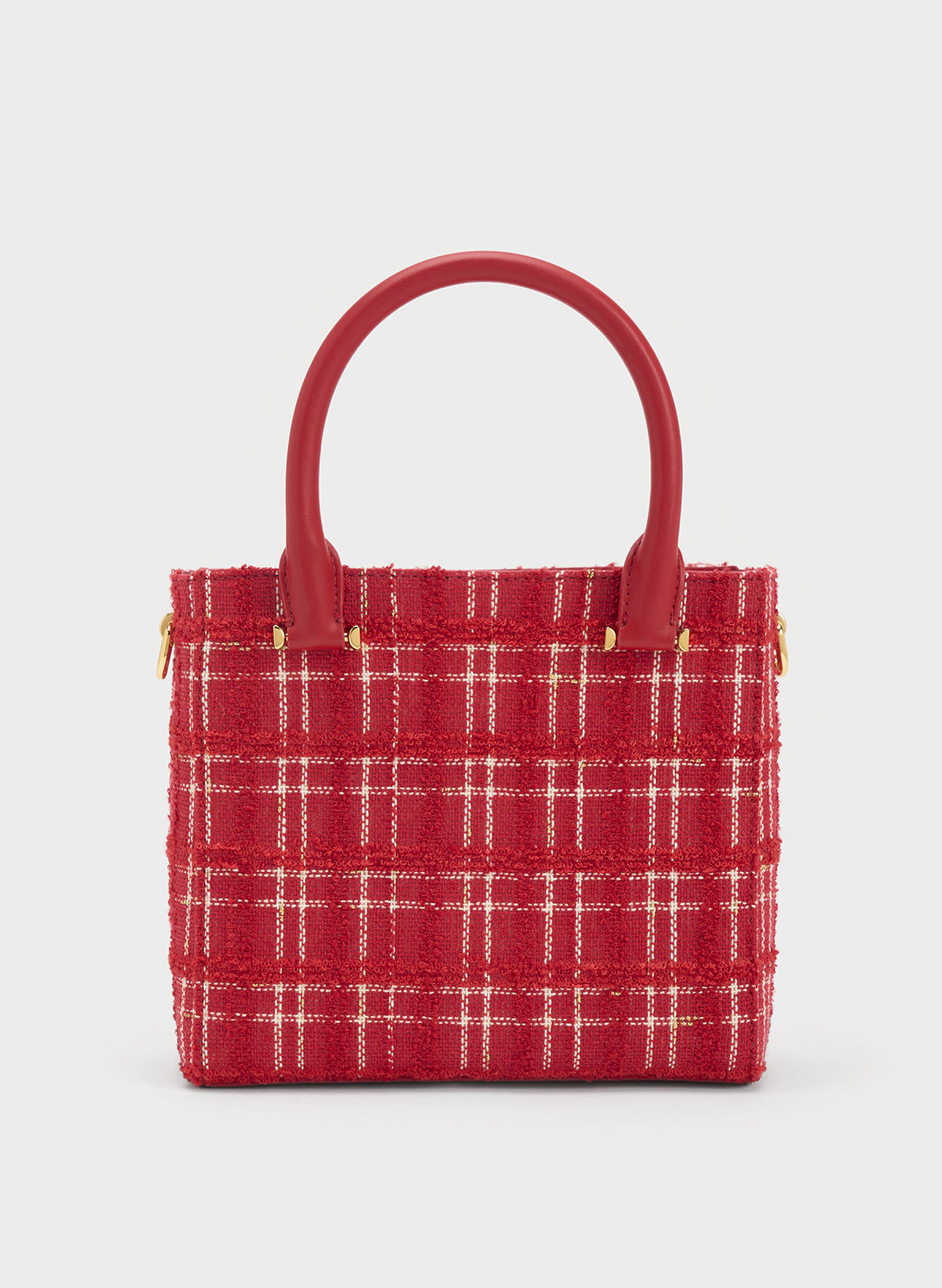 Georgette Tweed Square Tote Bag, Red, hi-res