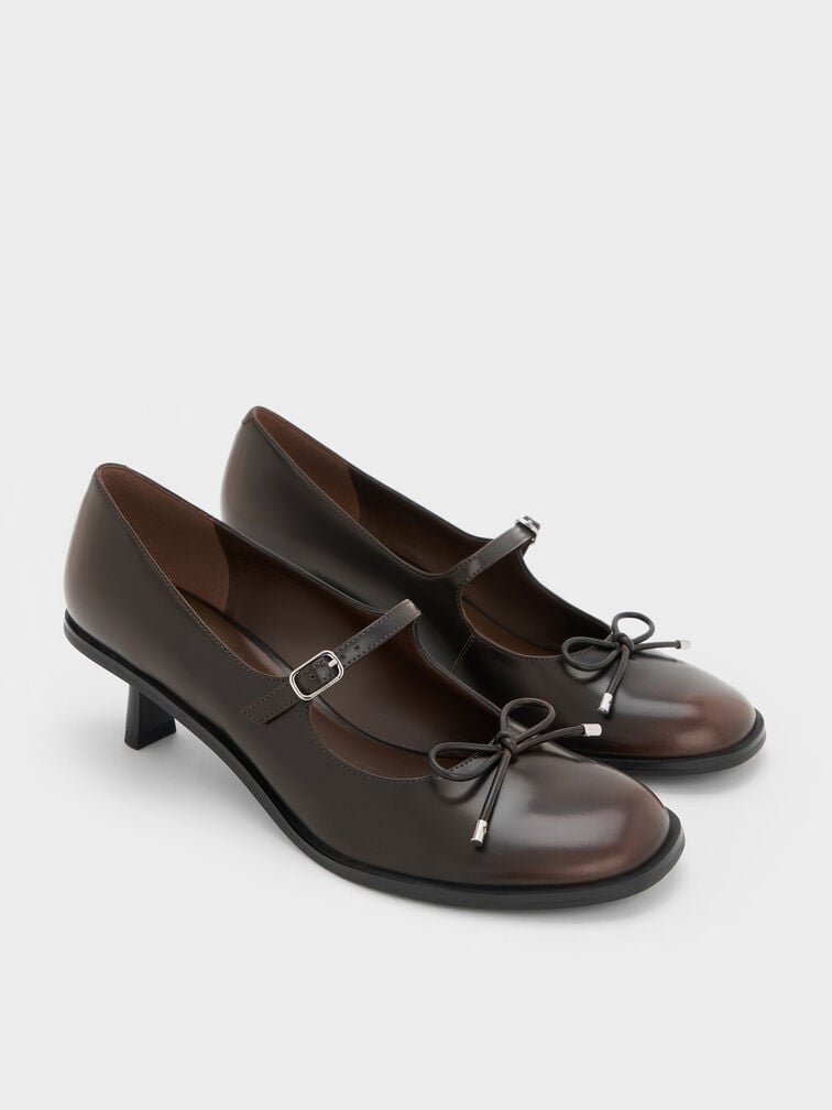 Wendy Bow Kitten-Heel Mary Jane Pumps, Dark Brown, hi-res