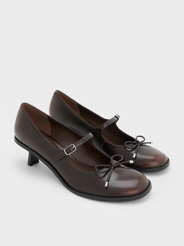 Wendy Bow Kitten-Heel Mary Jane Pumps, Dark Brown, hi-res