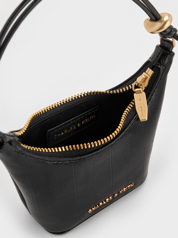 Micro Augustine Eel-Effect Chain-Handle Bag, Black, hi-res
