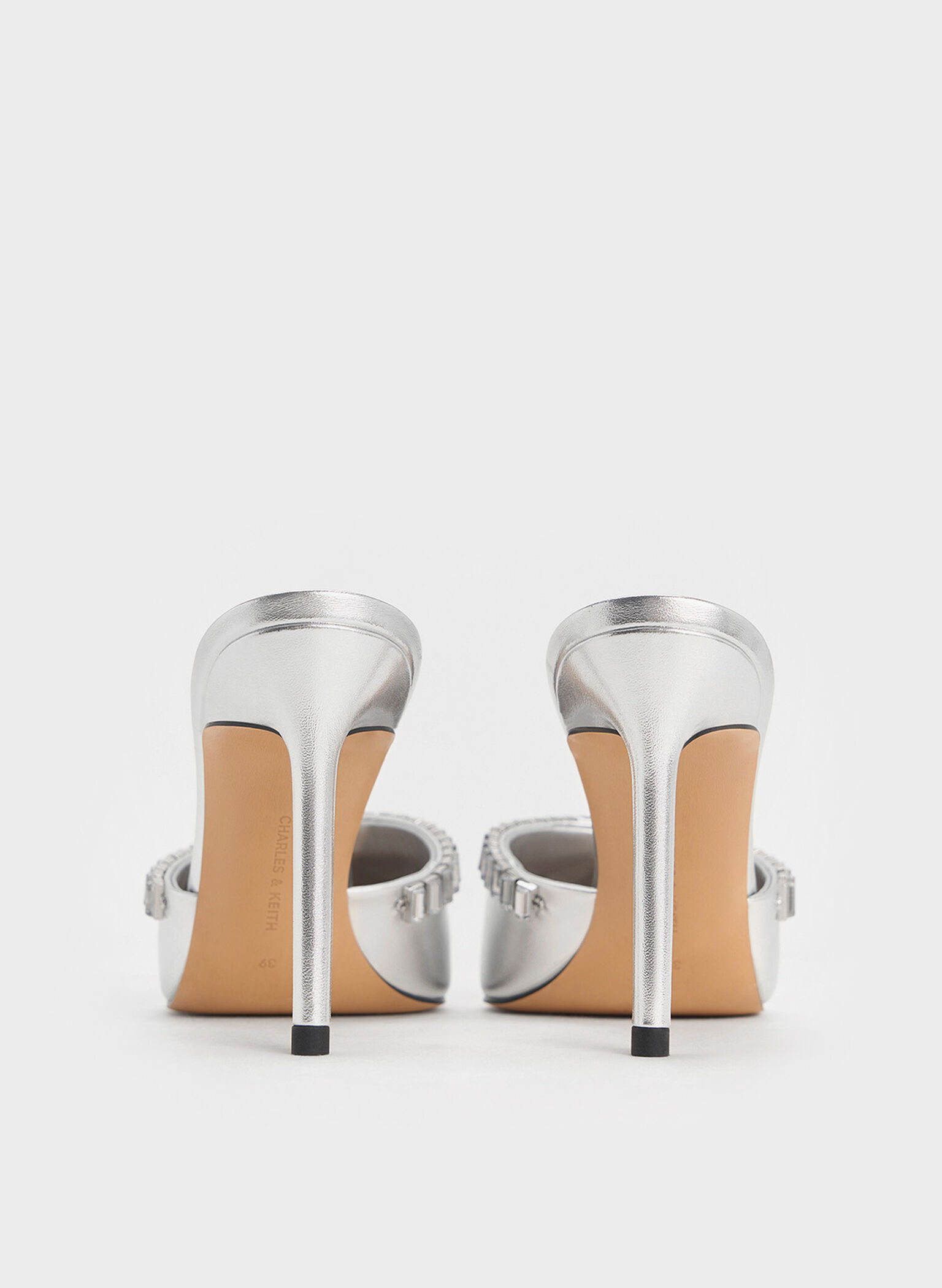 Metallic Crystal-Embellished Pointed-Toe Heeled Mules, Silver, hi-res