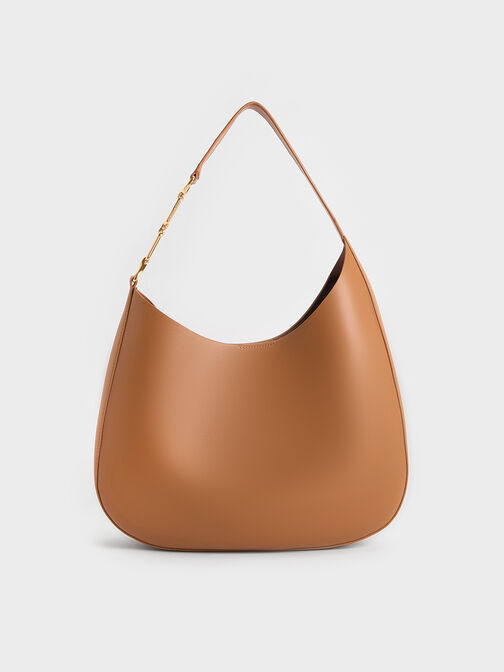 Agatha Chain-Accent Slouchy Hobo Bag, Brown, hi-res