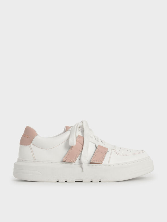 Lace-Up Velcro Sneakers, Nude, hi-res