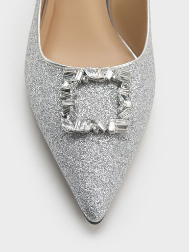 Ever Glittered Gem-Embellished Kitten Heel Pumps, Silver, hi-res
