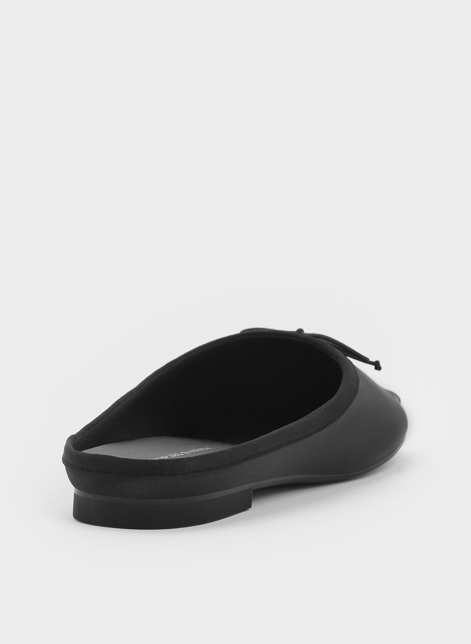 Satin Bow Flat Mules, Black Textured, hi-res