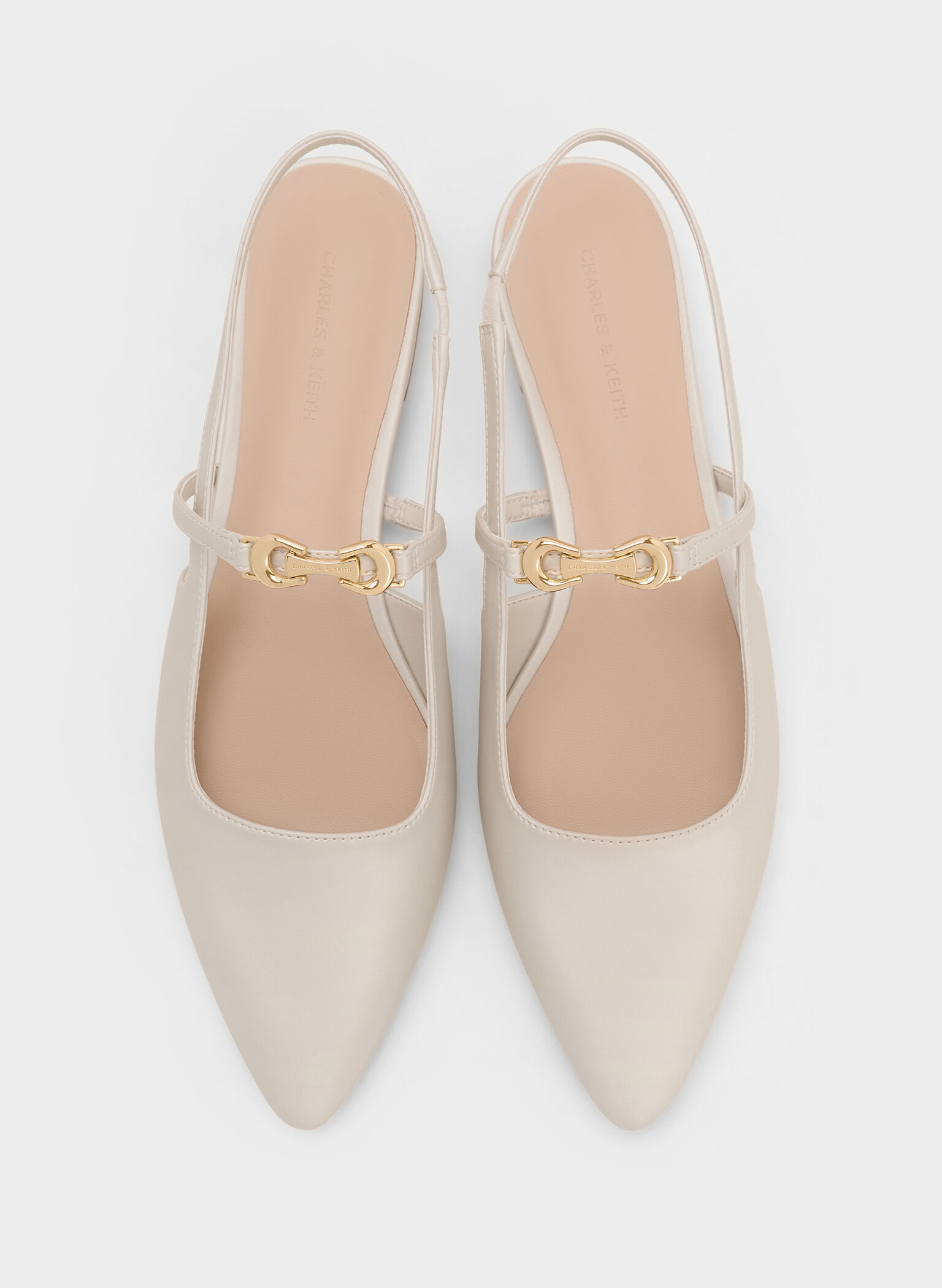 Trifina Metallic-Accent Pointed-Toe Slingback Flats, White, hi-res
