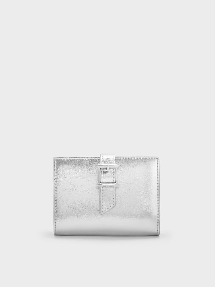 Bryna Metallic Belted Wallet, Silver, hi-res
