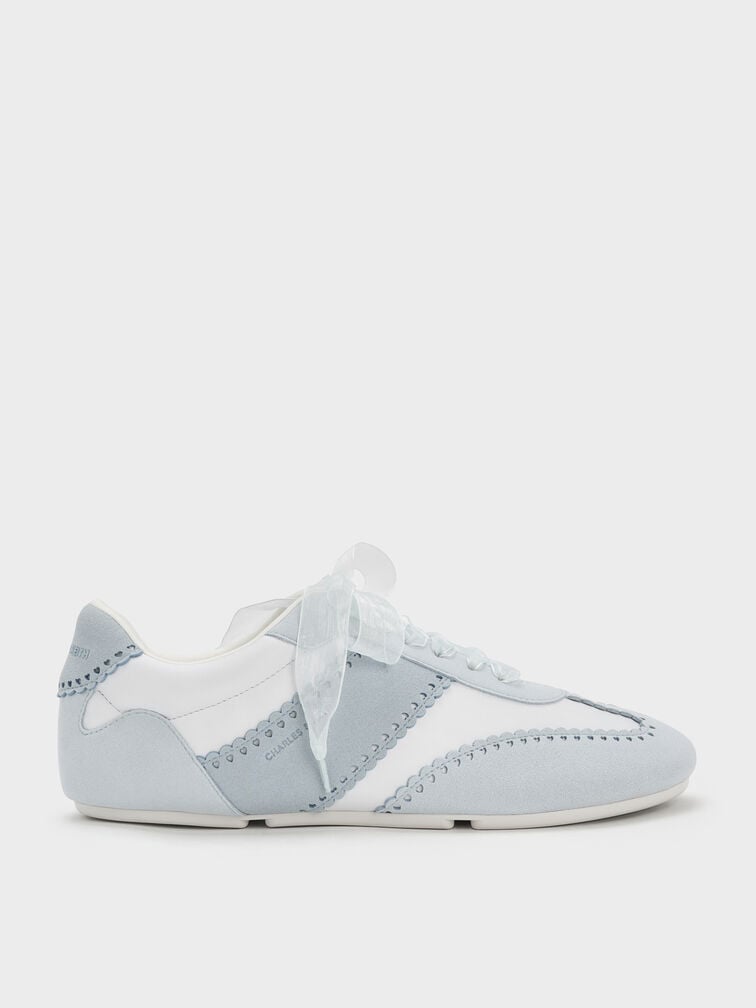 Cece Heart-Motif Sheer-Lace Sneakers, Light Blue, hi-res