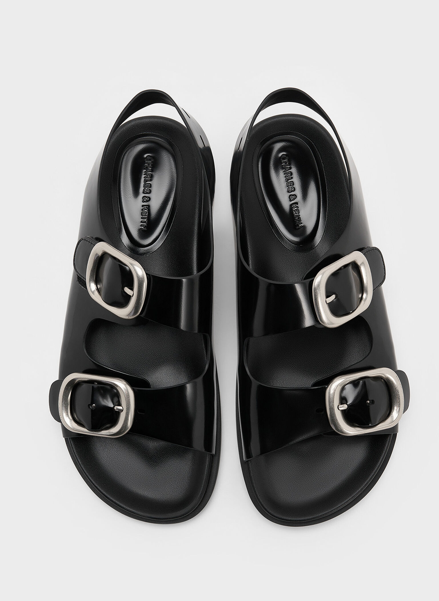 Buckled Double-Strap Slingback Sandals, Black Box, hi-res