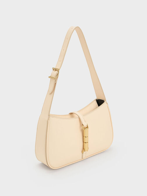 Cesia Metallic Accent Shoulder Bag, Beige, hi-res