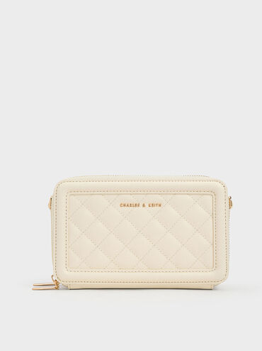 Quilted Boxy Long Wallet, Cream, hi-res