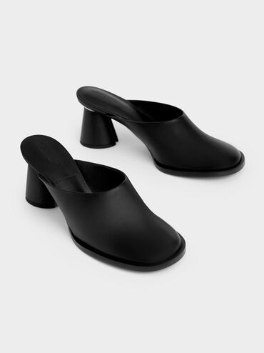 Medina Leather Cylindrical Heel Mules, Black, hi-res